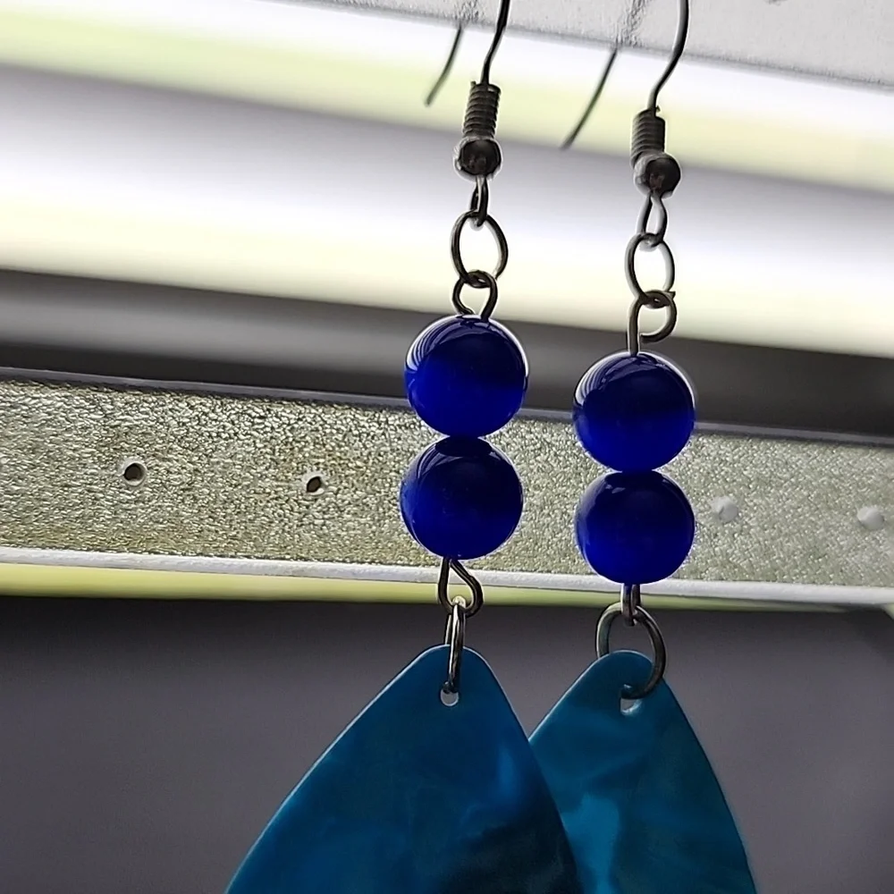 Handmade Blue Dangle Earrings with lolipop  Charms - Picture 3 of 5